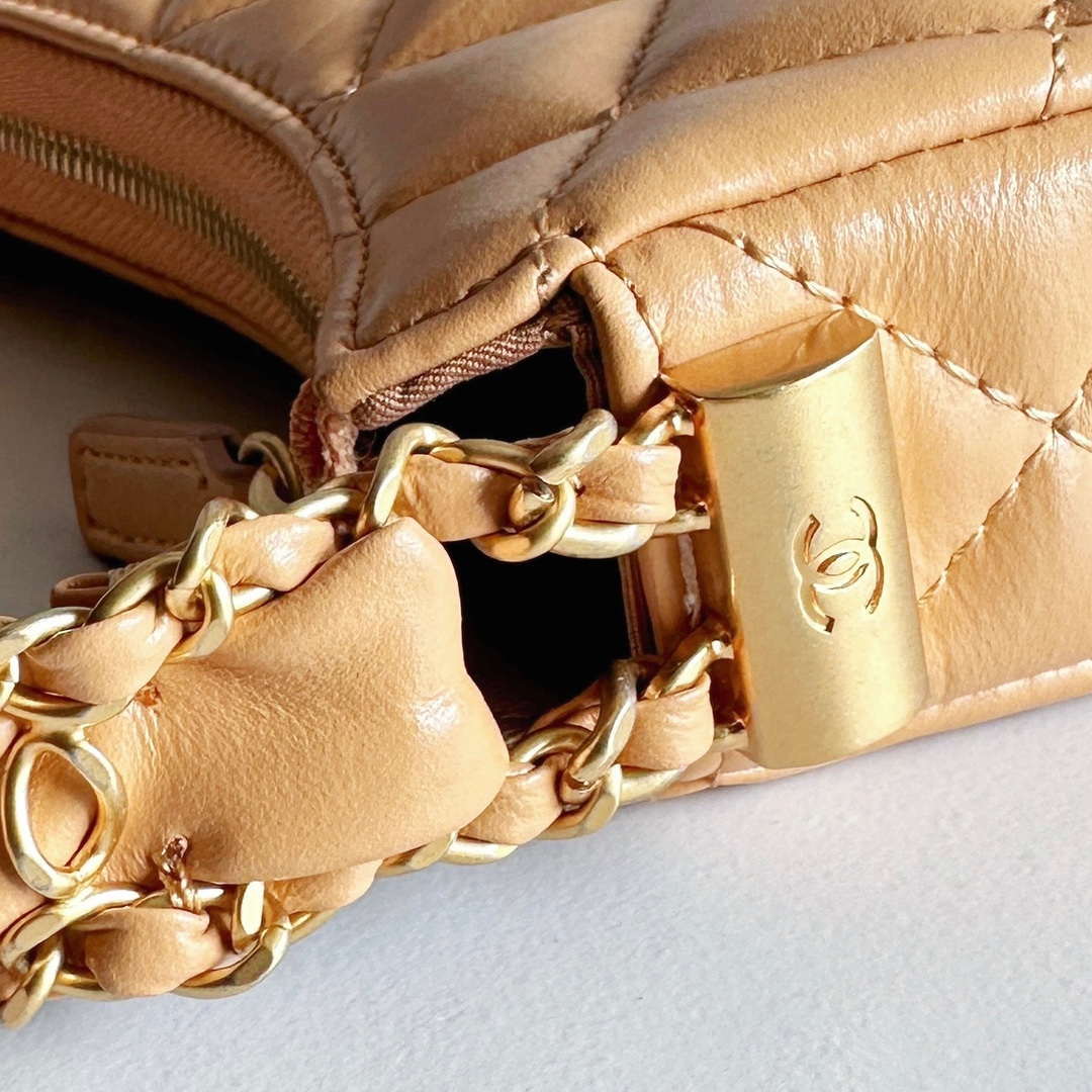 Chanel AP3647 23K Small Hobo Bag Lambskin Gold Metal Tan - Default Title - View 6