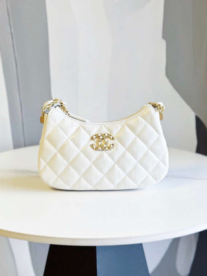 Chanel AP3647 23K Small Hobo Bag Lambskin Gold Metal White - Default Title - View 2