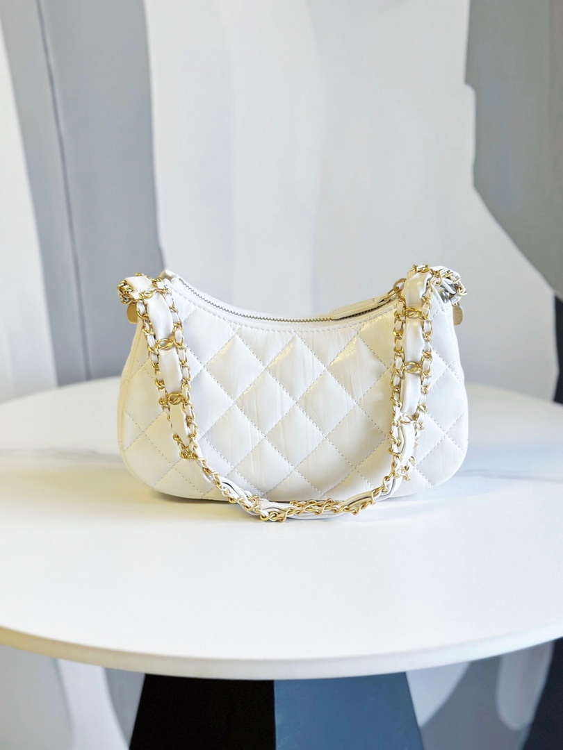 Chanel AP3647 23K Small Hobo Bag Lambskin Gold Metal White - Default Title - View 3