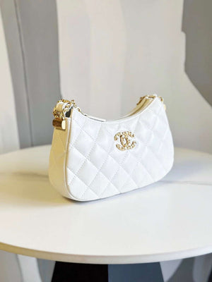 Chanel AP3647 23K Small Hobo Bag Lambskin Gold Metal White - Default Title - View 4