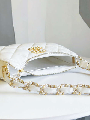 Chanel AP3647 23K Small Hobo Bag Lambskin Gold Metal White - Default Title - View 6