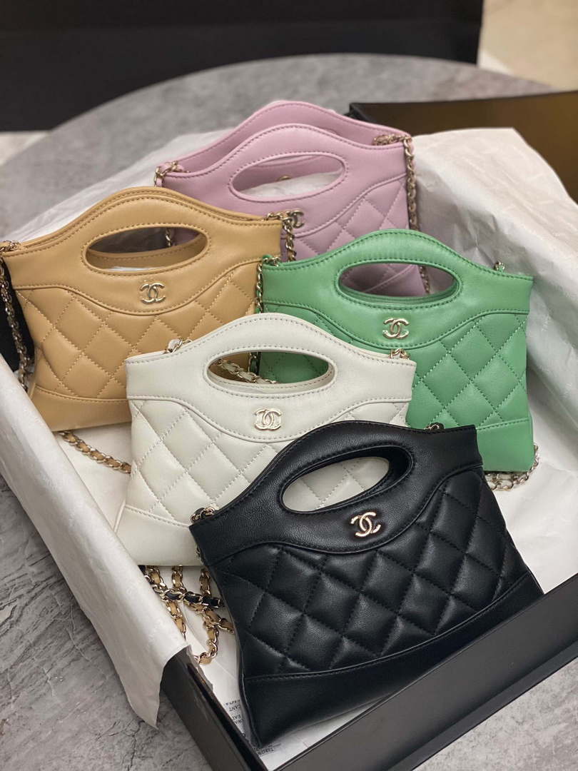 Chanel AP3656 Small Shopping Bag Shiny Lambskin & Gold-Tone Metal White - Default Title - View 2