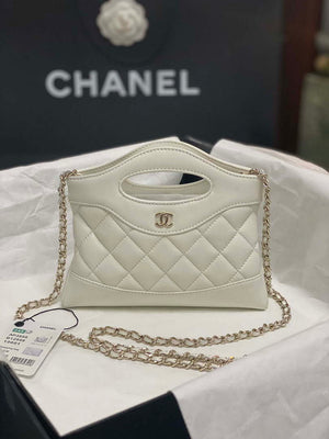 Chanel AP3656 Small Shopping Bag Shiny Lambskin & Gold-Tone Metal White - Default Title - View 1