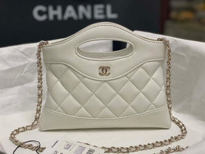 Chanel AP3656 Small Shopping Bag Shiny Lambskin & Gold-Tone Metal White - Default Title - View 3