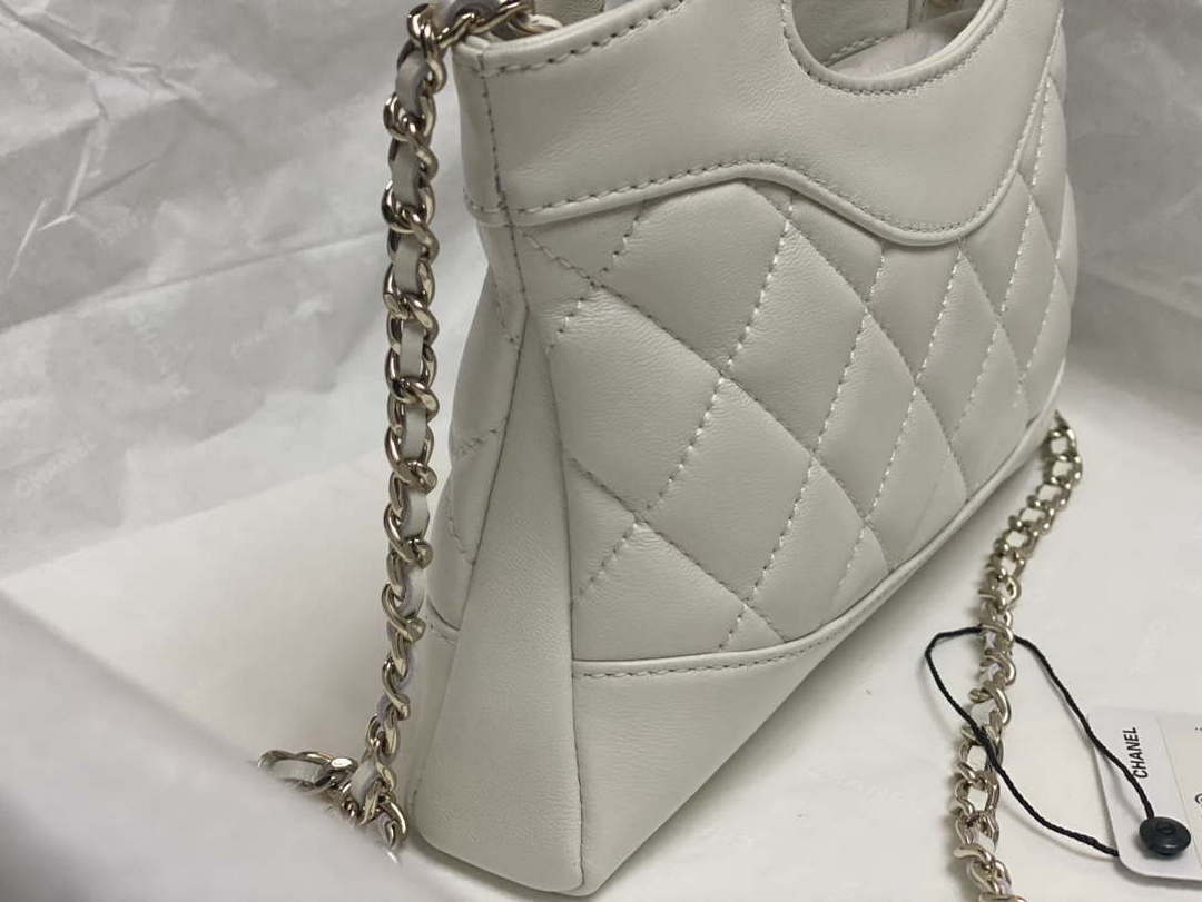 Chanel AP3656 Small Shopping Bag Shiny Lambskin & Gold-Tone Metal White - Default Title - View 6