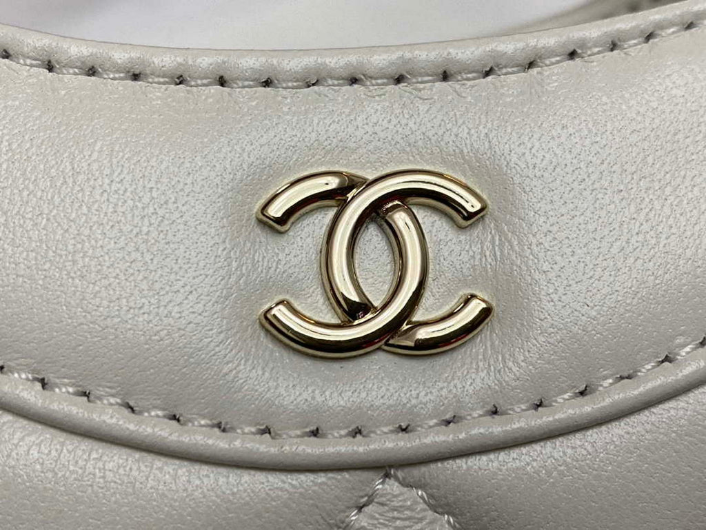 Chanel AP3656 Small Shopping Bag Shiny Lambskin & Gold-Tone Metal White