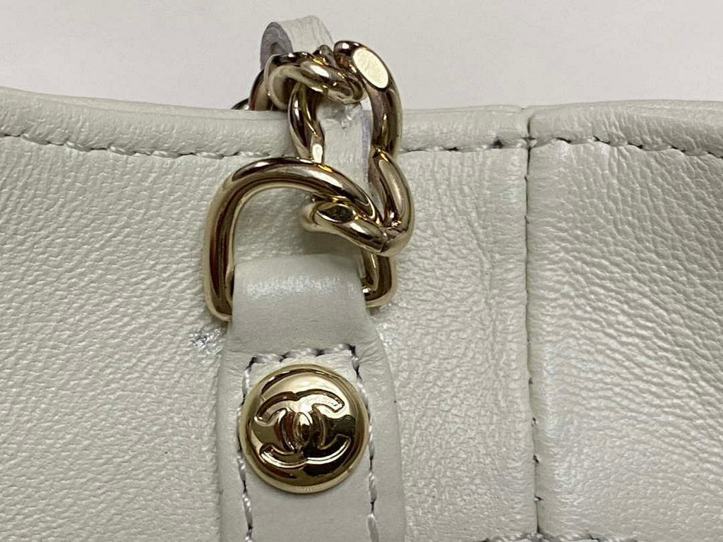 Chanel AP3656 Small Shopping Bag Shiny Lambskin & Gold-Tone Metal White