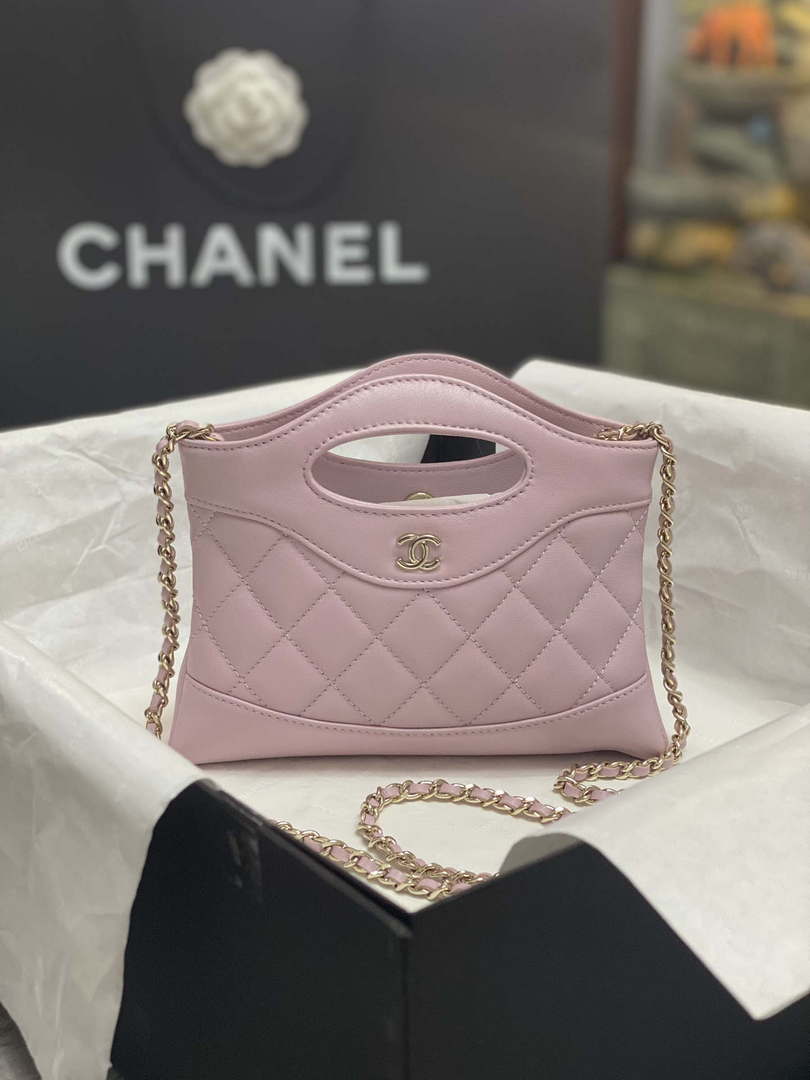 Chanel AP3656 Small Shopping Bag Shiny Lambskin & Gold-Tone Metal Light Pink - Default Title - View 1