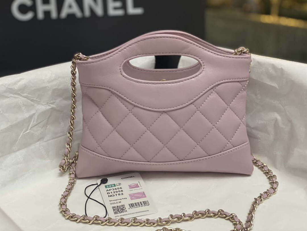 Chanel AP3656 Small Shopping Bag Shiny Lambskin & Gold-Tone Metal Light Pink - Default Title - View 3