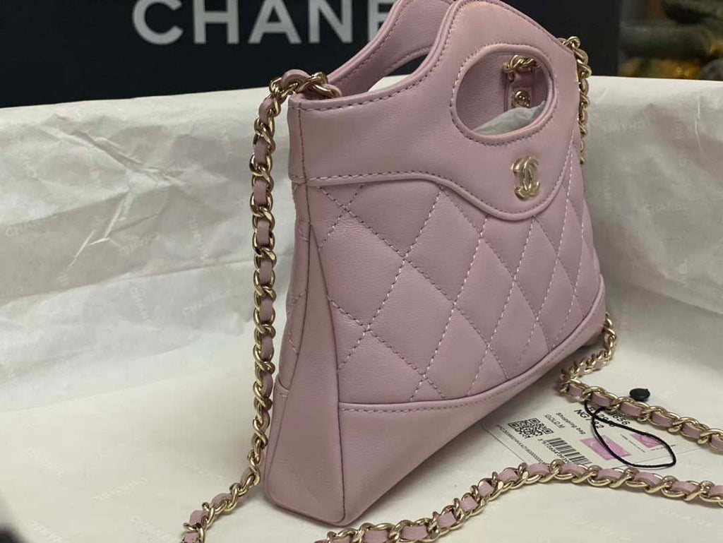 Chanel AP3656 Small Shopping Bag Shiny Lambskin & Gold-Tone Metal Light Pink