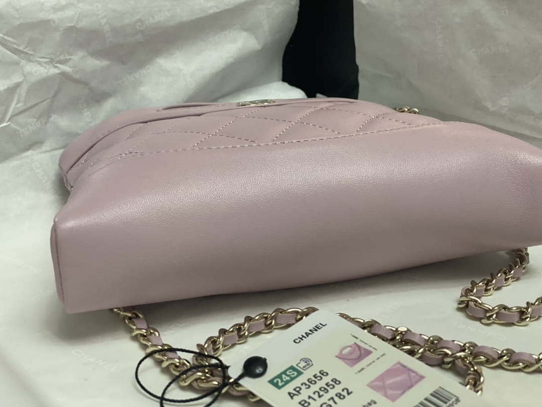 Chanel AP3656 Small Shopping Bag Shiny Lambskin & Gold-Tone Metal Light Pink - Default Title - View 5