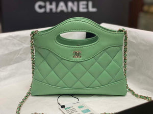 Chanel AP3656 Small Shopping Bag Shiny Lambskin & Gold-Tone Metal Green - Default Title - View 2
