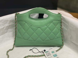 Chanel AP3656 Small Shopping Bag Shiny Lambskin & Gold-Tone Metal Green - Default Title - View 3
