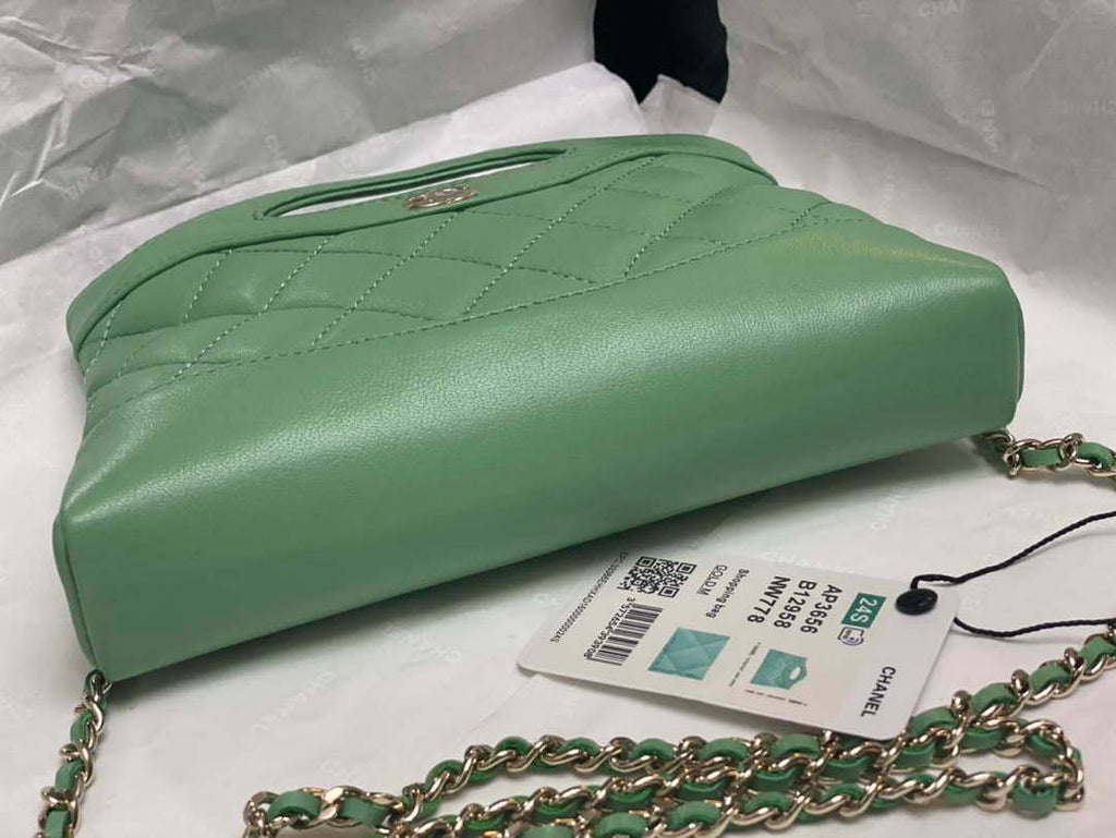 Chanel AP3656 Small Shopping Bag Shiny Lambskin & Gold-Tone Metal Green