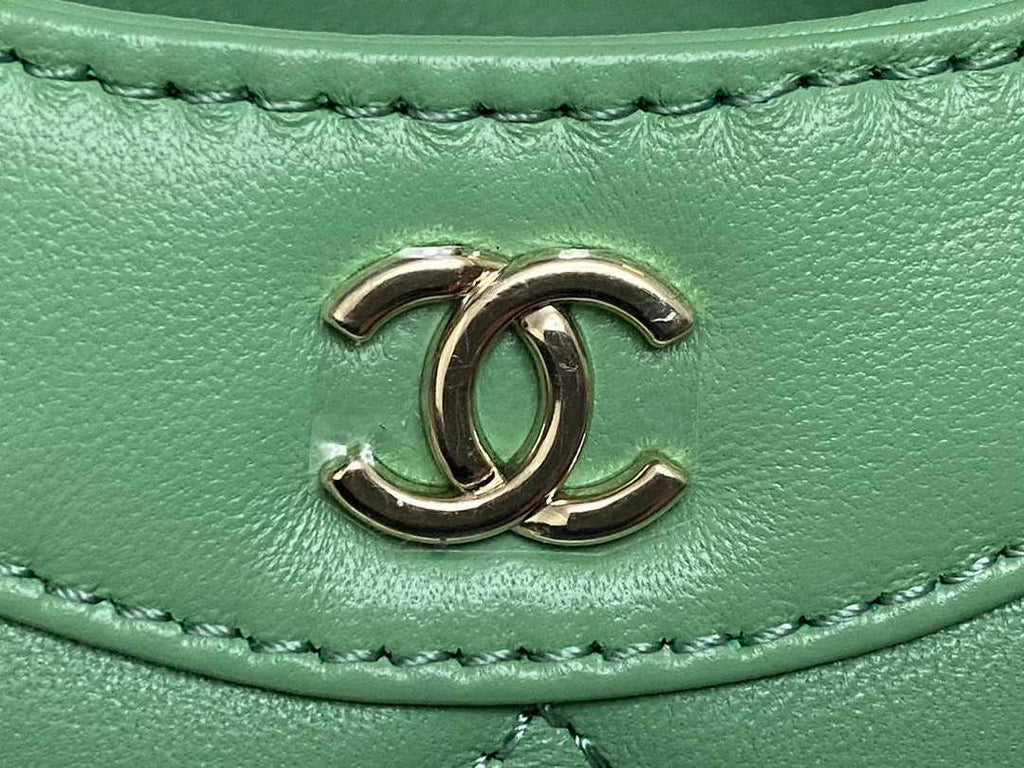 Chanel AP3656 Small Shopping Bag Shiny Lambskin & Gold-Tone Metal Green