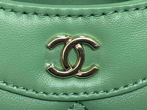 Chanel AP3656 Small Shopping Bag Shiny Lambskin & Gold-Tone Metal Green - Default Title - View 6