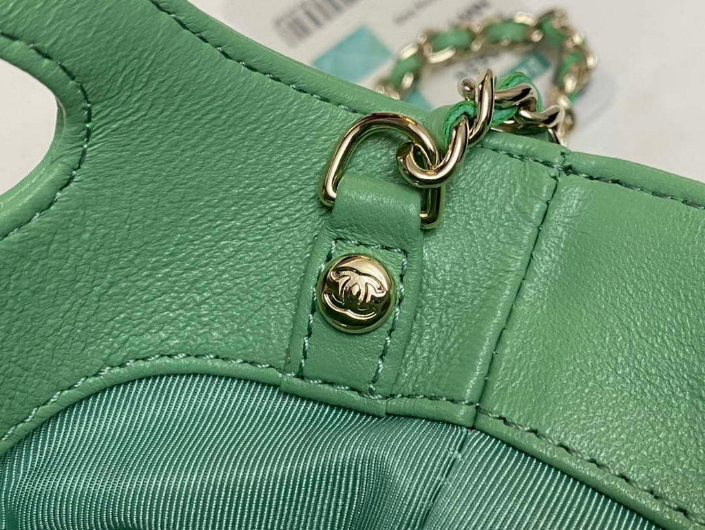 Chanel AP3656 Small Shopping Bag Shiny Lambskin & Gold-Tone Metal Green