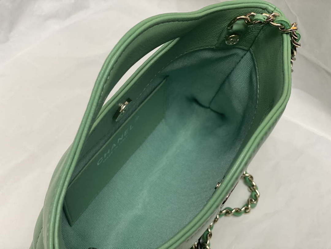 Chanel AP3656 Small Shopping Bag Shiny Lambskin & Gold-Tone Metal Green