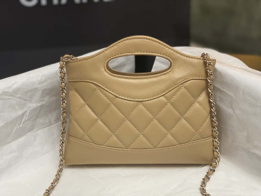 Chanel AP3656 Small Shopping Bag Shiny Lambskin & Gold-Tone Metal Brown - Default Title - View 3