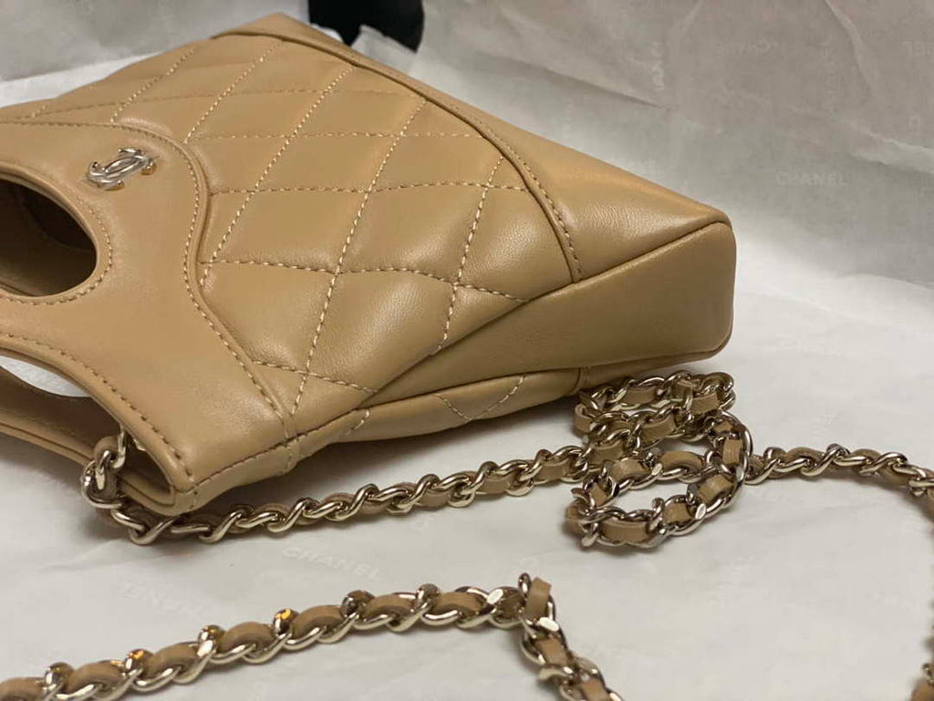 Chanel AP3656 Small Shopping Bag Shiny Lambskin & Gold-Tone Metal Brown