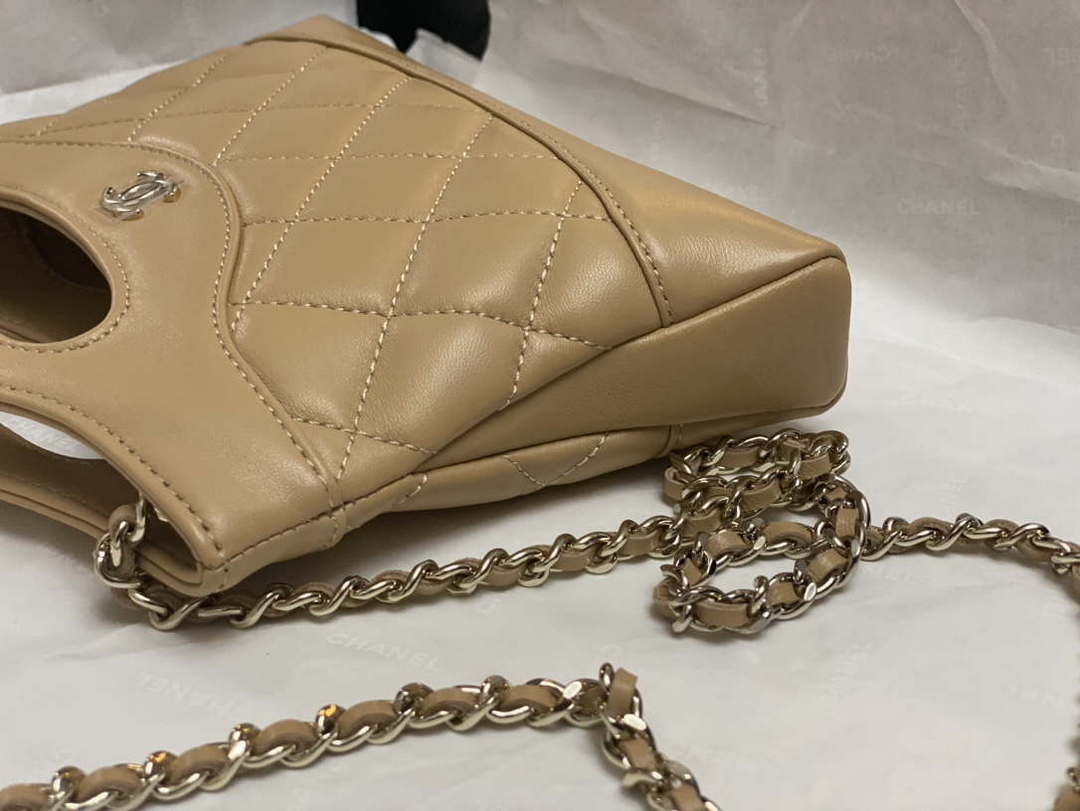 Chanel AP3656 Small Shopping Bag Shiny Lambskin & Gold-Tone Metal Brown