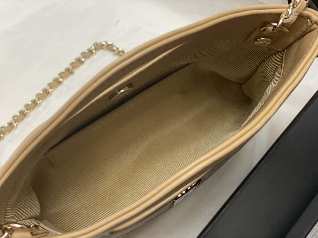 Chanel AP3656 Small Shopping Bag Shiny Lambskin & Gold-Tone Metal Brown