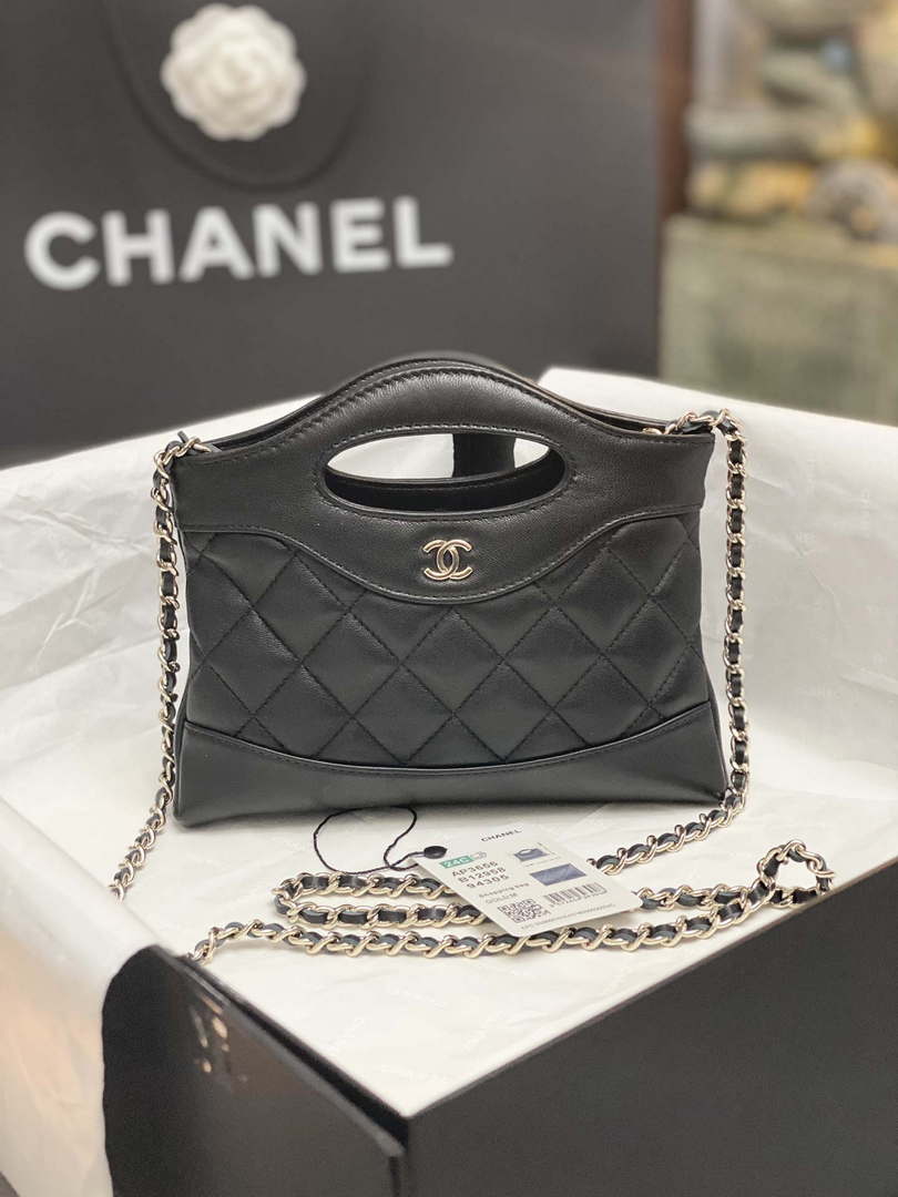 Chanel AP3656 Small Shopping Bag Shiny Lambskin & Gold-Tone Metal Black - Default Title - View 1