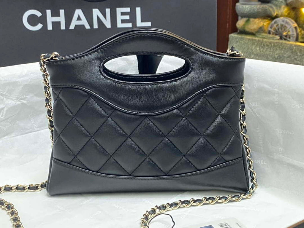 Chanel AP3656 Small Shopping Bag Shiny Lambskin & Gold-Tone Metal Black