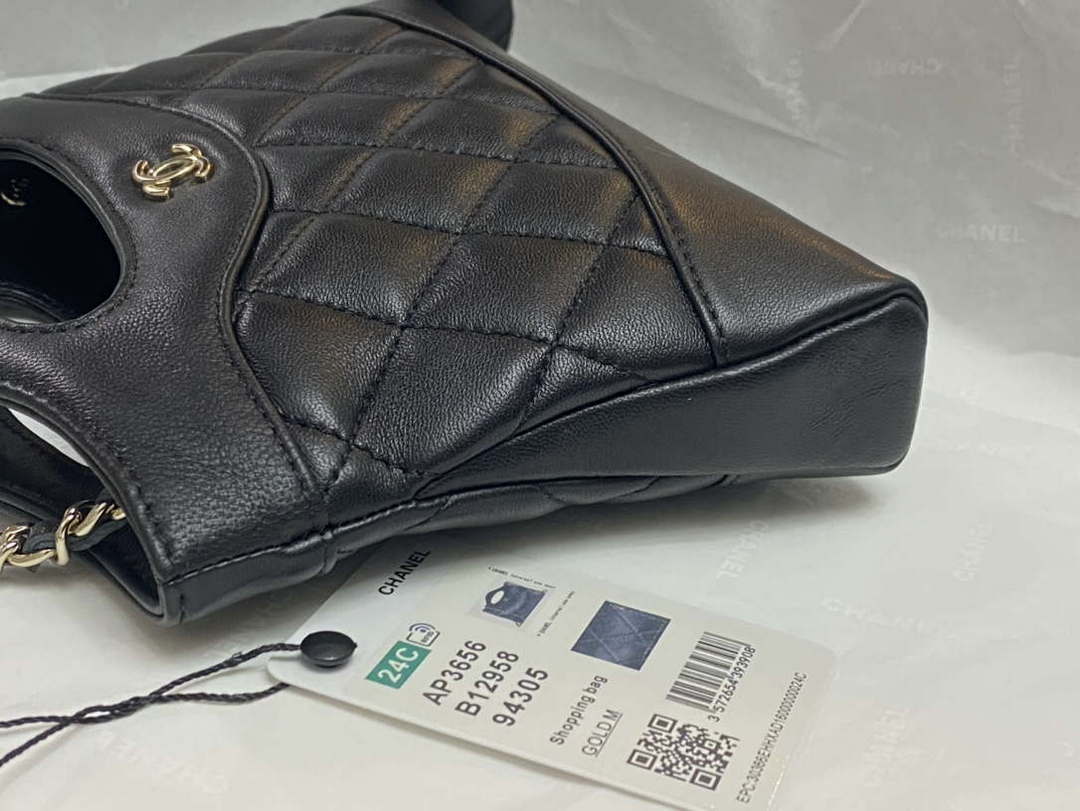 Chanel AP3656 Small Shopping Bag Shiny Lambskin & Gold-Tone Metal Black - Default Title - View 4