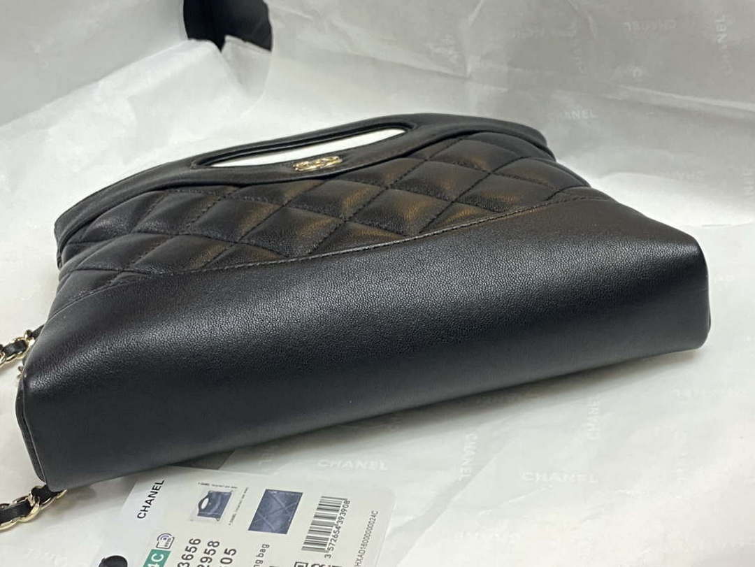 Chanel AP3656 Small Shopping Bag Shiny Lambskin & Gold-Tone Metal Black