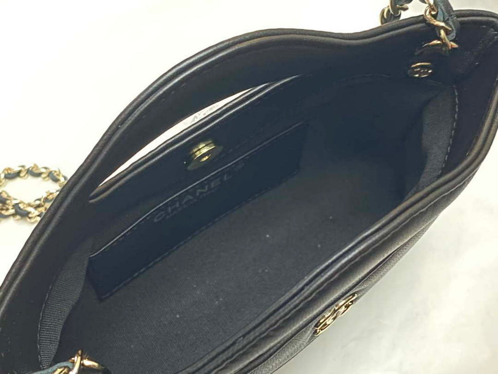 Chanel AP3656 Small Shopping Bag Shiny Lambskin & Gold-Tone Metal Black