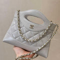 Chanel AP3656 Small Shopping Bag Shiny Lambskin & Gold-Tone Metal Gray - Default Title - View 1