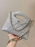 Chanel AP3656 Small Shopping Bag Shiny Lambskin & Gold-Tone Metal Gray