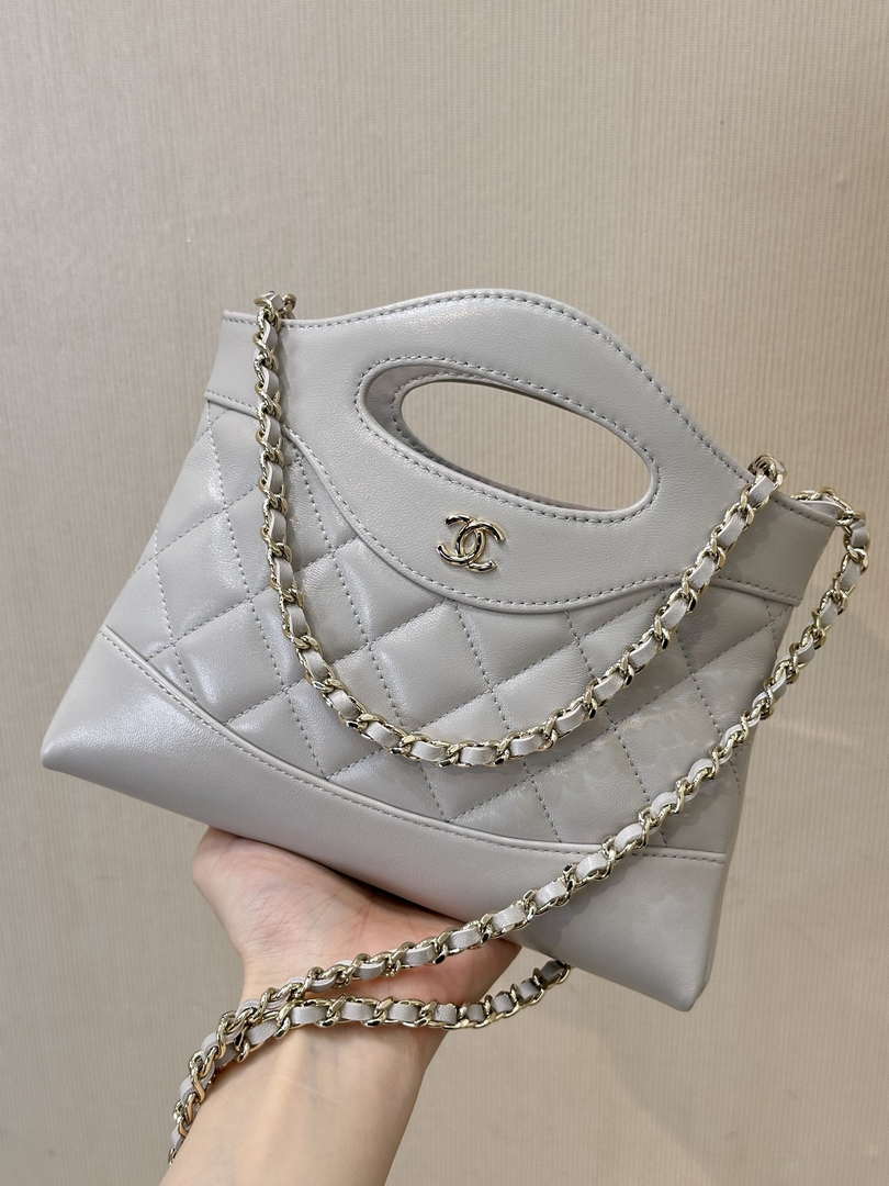 Chanel AP3656 Small Shopping Bag Shiny Lambskin & Gold-Tone Metal Gray - Default Title - View 1
