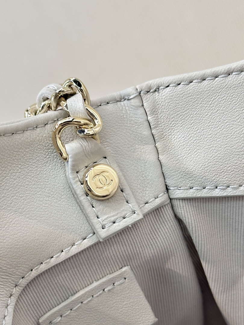 Chanel AP3656 Small Shopping Bag Shiny Lambskin & Gold-Tone Metal Gray