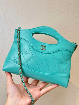 Chanel AP3656 Small Shopping Bag Shiny Lambskin & Gold-Tone Metal Lake Blue - Default Title - View 1