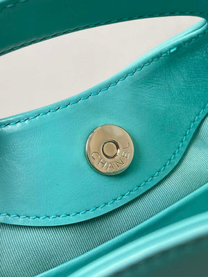 Chanel AP3656 Small Shopping Bag Shiny Lambskin & Gold-Tone Metal Lake Blue - Default Title - View 3