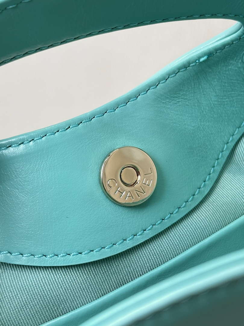 Chanel AP3656 Small Shopping Bag Shiny Lambskin & Gold-Tone Metal Lake Blue - Default Title - View 3