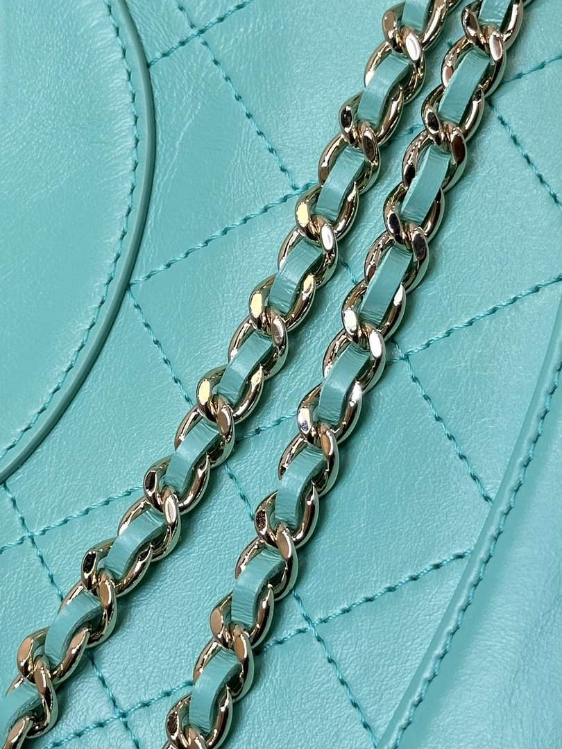 Chanel AP3656 Small Shopping Bag Shiny Lambskin & Gold-Tone Metal Lake Blue