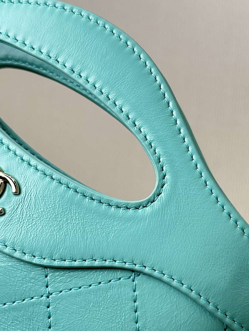 Chanel AP3656 Small Shopping Bag Shiny Lambskin & Gold-Tone Metal Lake Blue