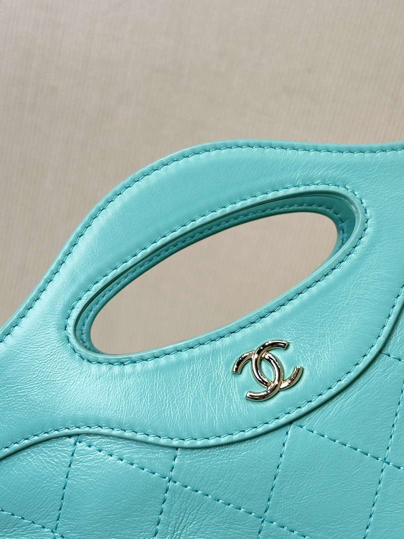 Chanel AP3656 Small Shopping Bag Shiny Lambskin & Gold-Tone Metal Lake Blue