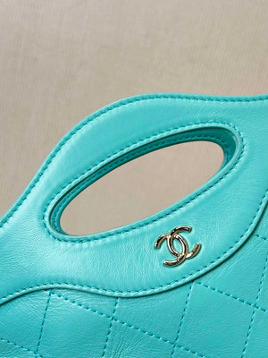 Chanel AP3656 Small Shopping Bag Shiny Lambskin & Gold-Tone Metal Lake Blue - Default Title - View 8