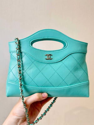 Chanel AP3656 Small Shopping Bag Shiny Lambskin & Gold-Tone Metal Lake Blue - Default Title - View 10