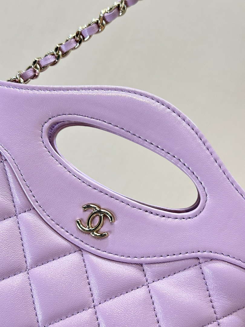 Chanel AP3656 Small Shopping Bag Shiny Lambskin & Gold-Tone Metal Light Purple