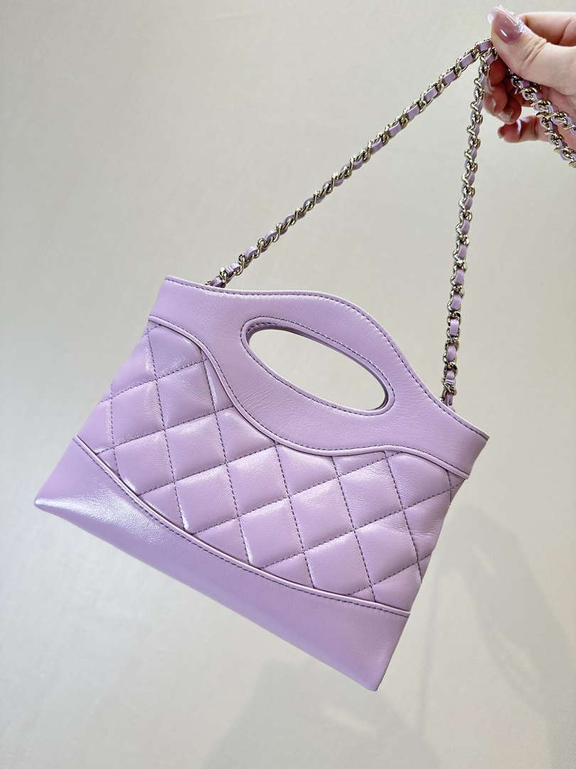 Chanel AP3656 Small Shopping Bag Shiny Lambskin & Gold-Tone Metal Light Purple - Default Title - View 4