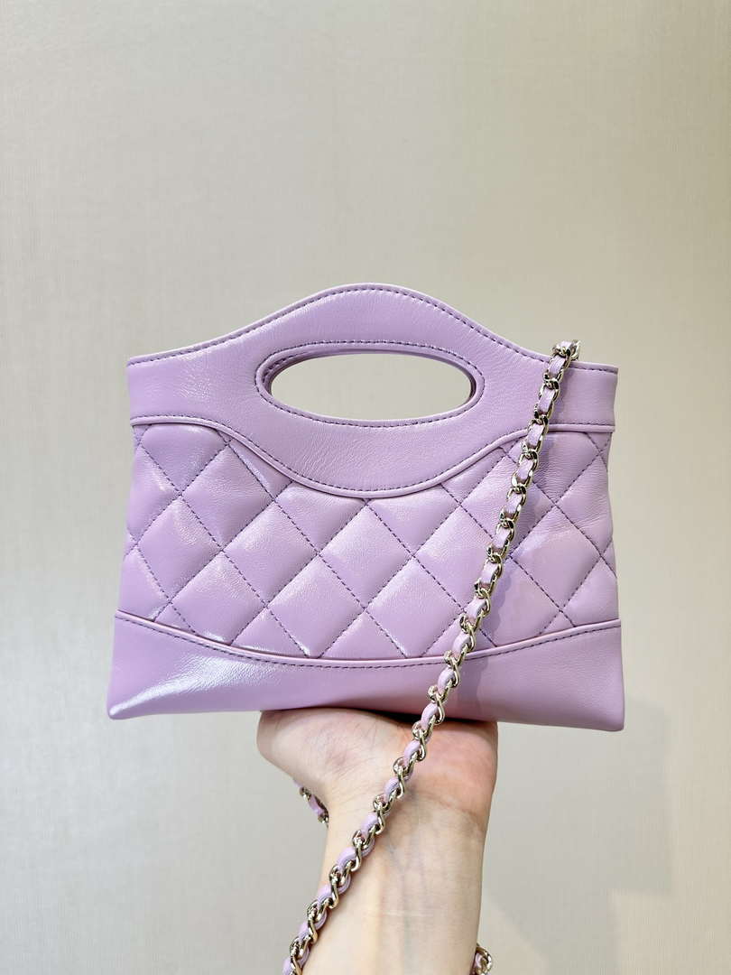 Chanel AP3656 Small Shopping Bag Shiny Lambskin & Gold-Tone Metal Light Purple - Default Title - View 7