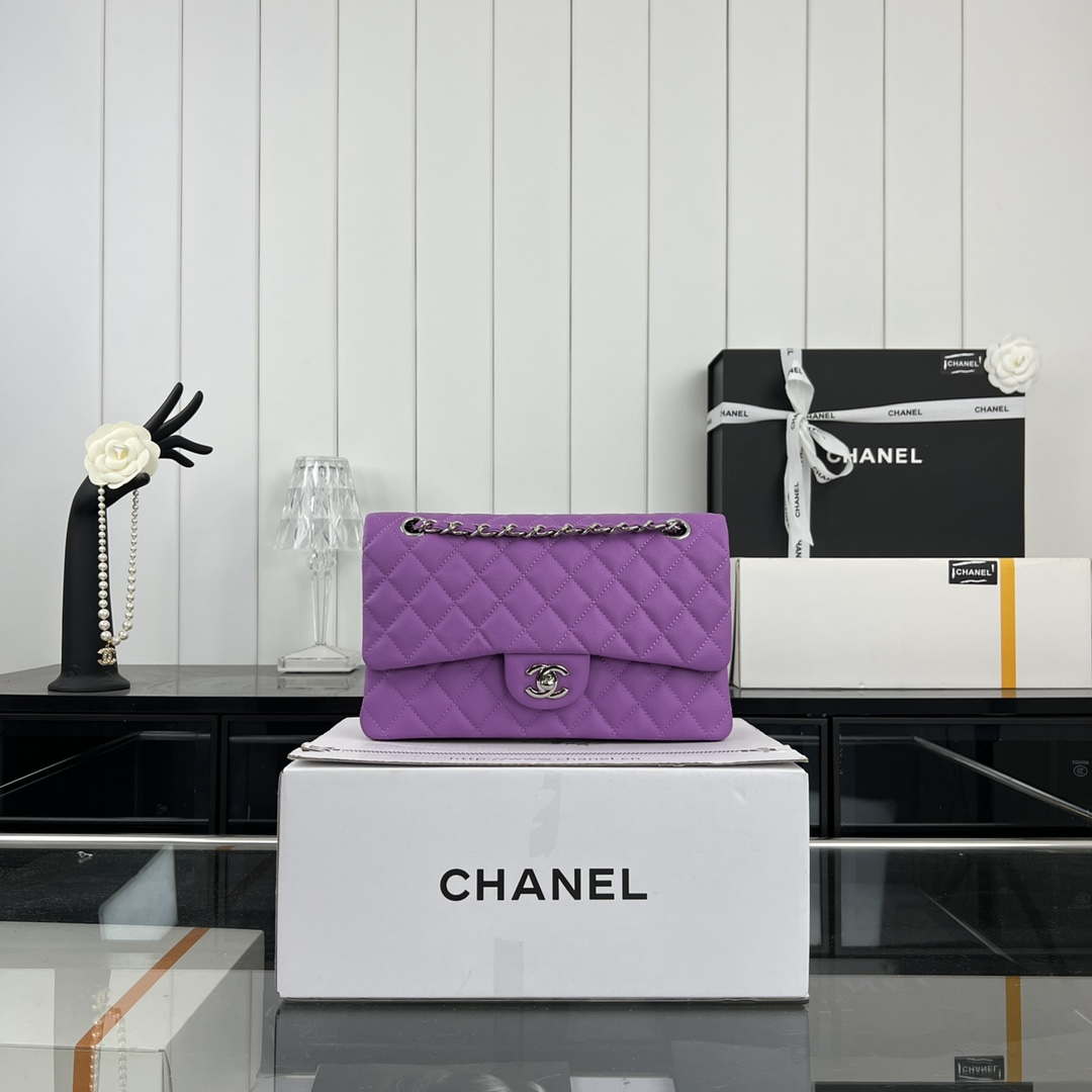 Chanel A01112 Flap Classic 11.12 Handbag Grained Calfskin & Silver-Tone Metal Orchid - Default Title - View 1