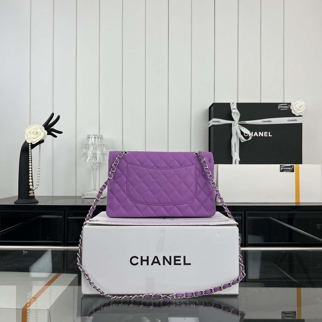 Chanel A01112 Flap Classic 11.12 Handbag Grained Calfskin & Silver-Tone Metal Orchid