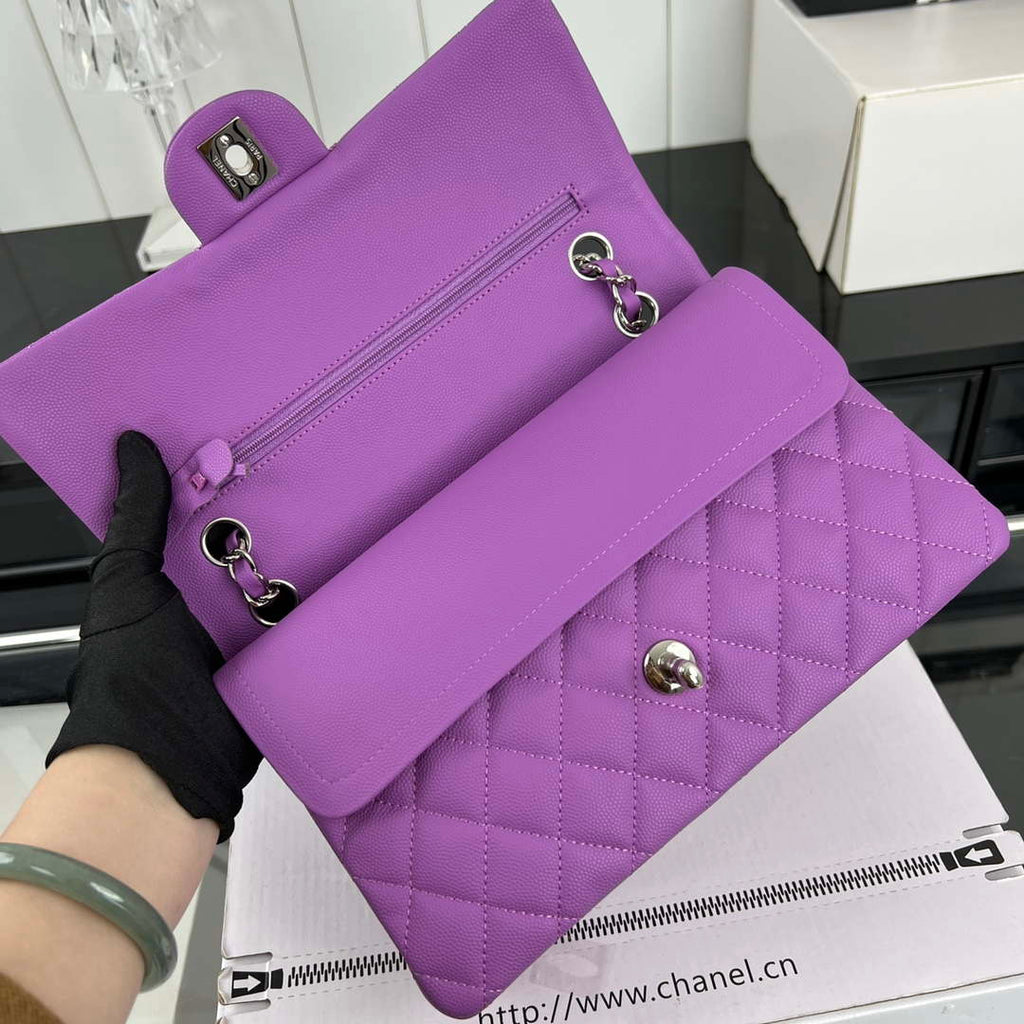 Chanel A01112 Flap Classic 11.12 Handbag Grained Calfskin & Silver-Tone Metal Orchid