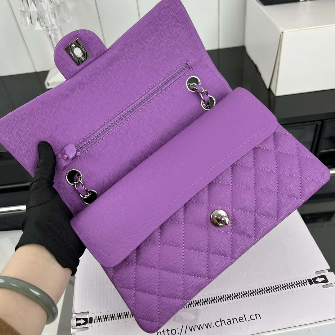 Chanel A01112 Flap Classic 11.12 Handbag Grained Calfskin & Silver-Tone Metal Orchid - Default Title - View 6